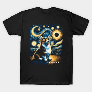 Solar Eclipse Corgi Adventure: Chic Tee with Adorable Fluffy Companions T-Shirt